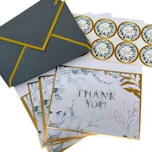 Thank you Cards Set of 10 Green Leaf Design w/ Stickers and Envelopes 3.75x5"